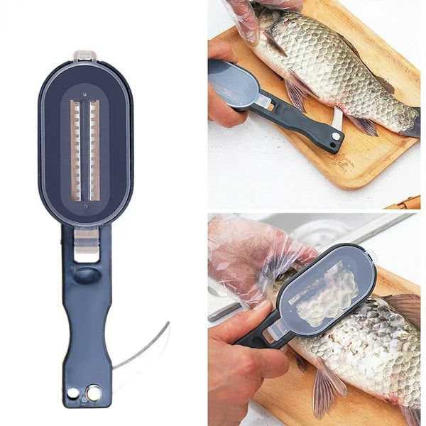 ScaleAway Pro Fischschuppenentferner mit Auffangbehälter | Mit integrierter Klinge | Sauber & sicher Schuppen entfernen | Edelstahl & Kunststoff