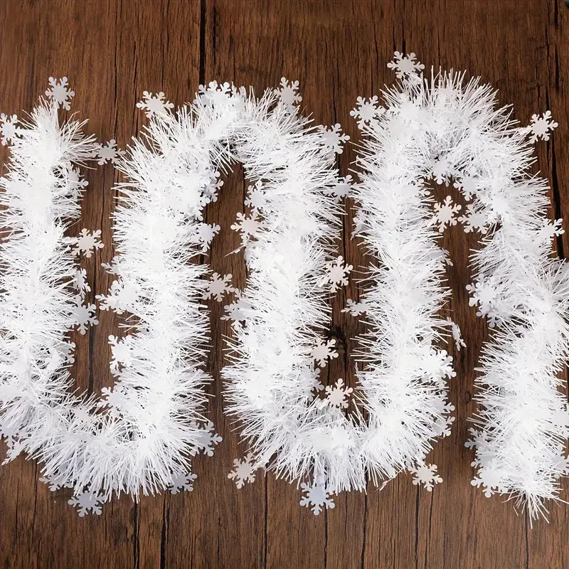 Weihnachtsgirlande FrostGlanz | 2 m Schneeflocken-Lametta | Metallic Glitzer | Baum-, Decken- & Partydekoration