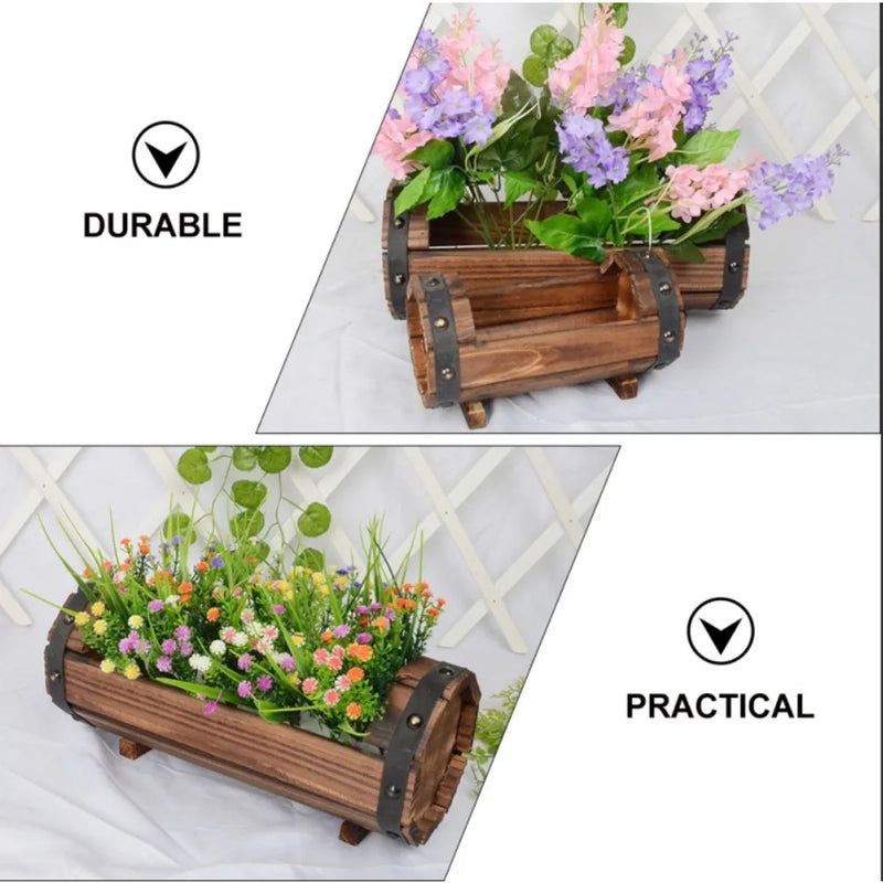 RusticBloom | Holz-Blumentopf | Vintage Pflanzgefäß für Sukkulenten & Mini-Pflanzen | Garten & Wohn-Deko | Naturlook