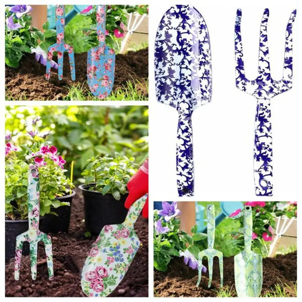 Florivita GardenSet Gartenwerkzeug-Set aus Edelstahl | 2-teilig: Handschaufel & Blumengabel | 26–29,5 cm | Floraldesign in 6 Farben