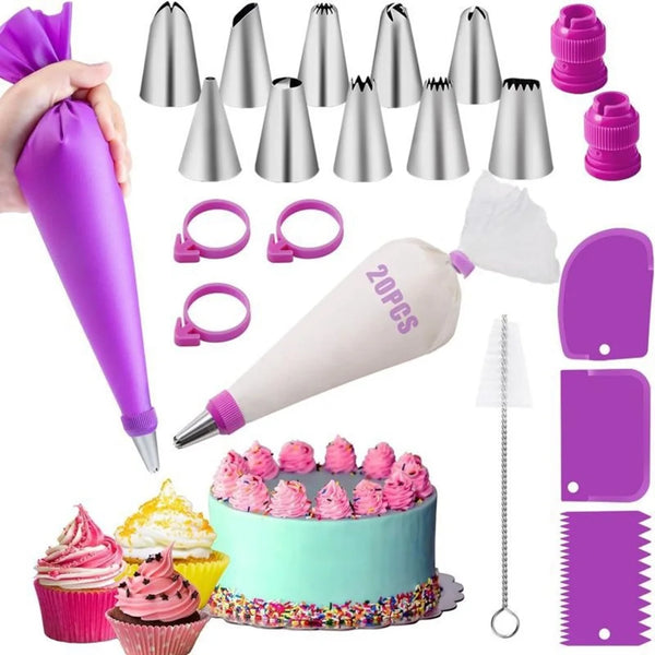 Backgenuss Tortendeko Set Komplett | 40-teilig | Profi Spritztüllen & Silikon Spritzbeutel | Für Cupcakes, Torten & Kekse