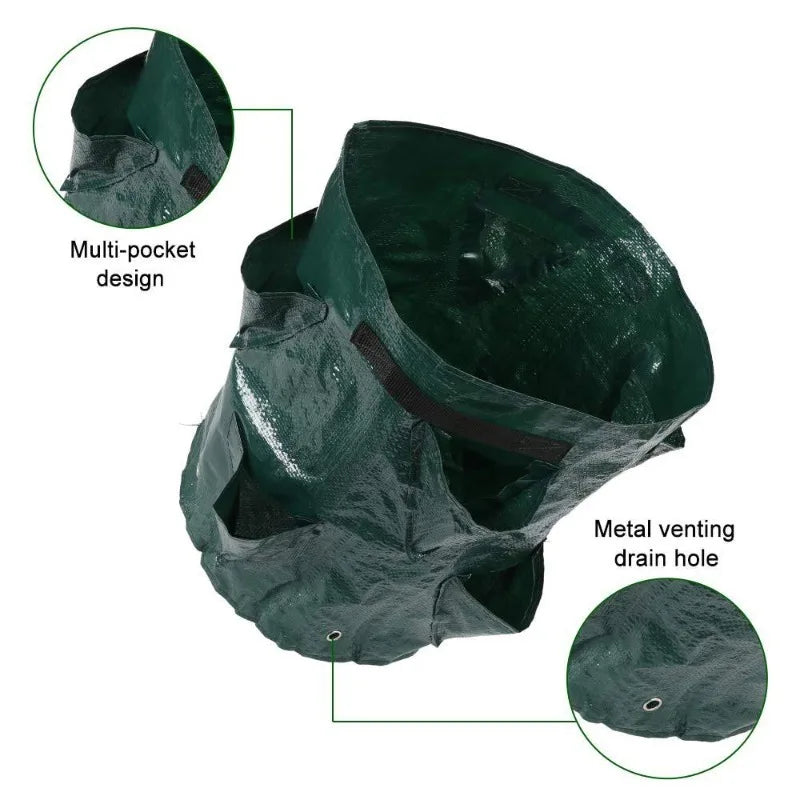 Plantuvo GrowBag Pflanzsack für Erdbeeren & Gemüse | 5/7/10 Gallonen | Mit Pflanzöffnungen & Tragegriffen | PE-Material | Faltbar & Wiederverwendbar