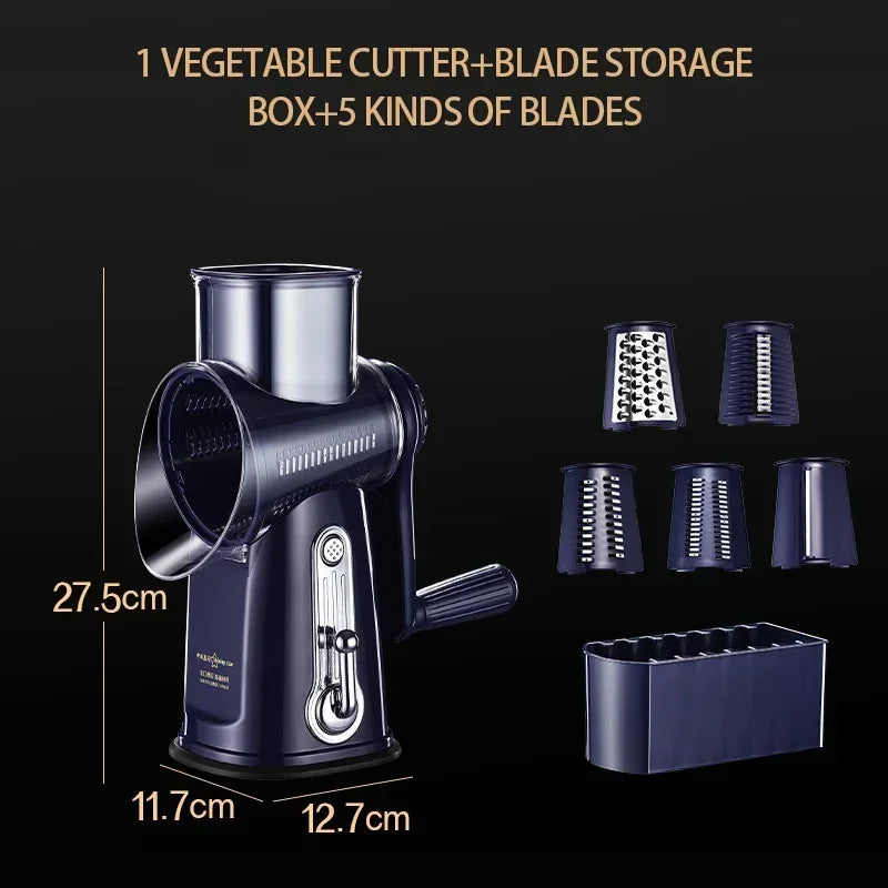 SafeSlice Pro Trommel-Gemüseschneider | 5-in-1 Multischneider mit Wechsel-Trommeln | Sicher & Berührungsfrei | 27,5 x 12,2 cm