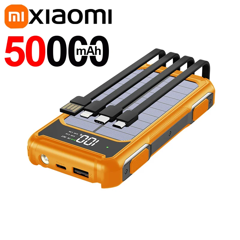 Solar Powerbank Voltora 200K | 200.000mAh | 4-in-1 Kabel | Schnellladung & Notfall-LED | Für iPhone & Samsung