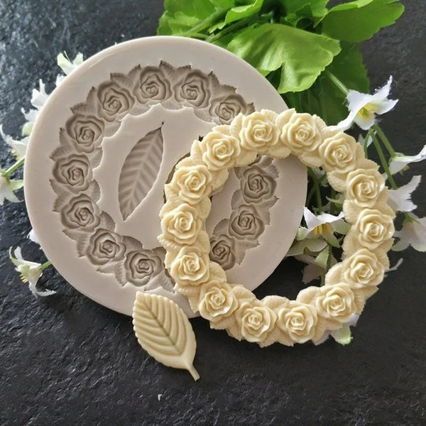 DekoMould™ Silikonform Rosette & Blätter | Für Fondant, Schokolade & Zuckerpaste | Feinste Backdeko & Rahmen-Designs