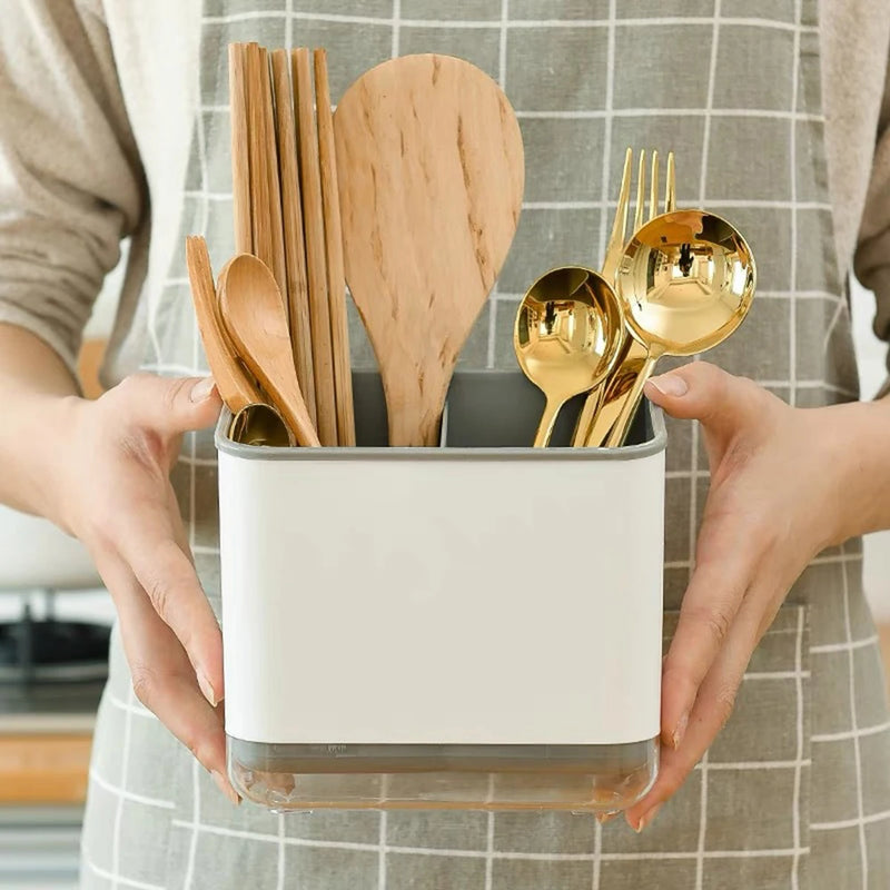EcoDrain Organizer Multifunktionaler Besteckhalter mit Abtropffunktion | Küchen-Organizer für Löffel, Gabeln & Stäbchen | 12 × 8 × 14 cm