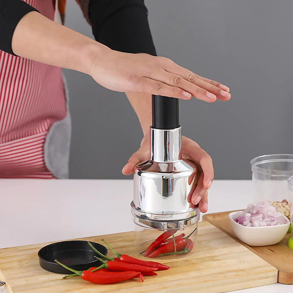 SlicePress Zwiebel- & Gemüsehacker | Manuelle Küchenhilfe mit Edelstahlklingen | Für Gemüse, Nüsse, Kräuter & mehr | 22 cm