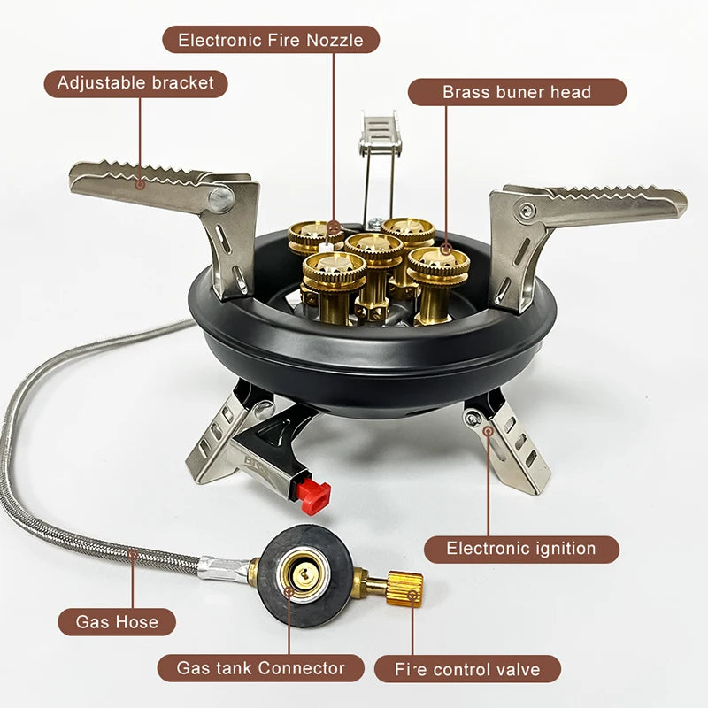 AlpineFlame Tragbarer Camping-Gaskocher Hochdruck 16 000 W mit Piezo-Zündung – Outdoor-Notkocher