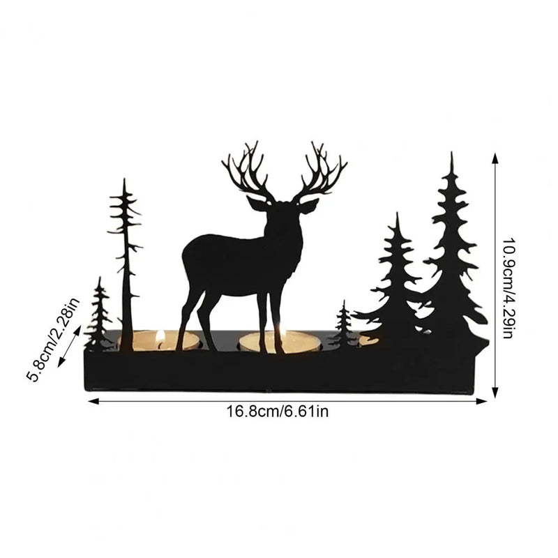 Silvanea Kerzenhalter | Kerzenhalter Hirsch & Bäume | Eisen Silhouette | Weihnachts- & Tischdeko | 3 Größen erhältlich