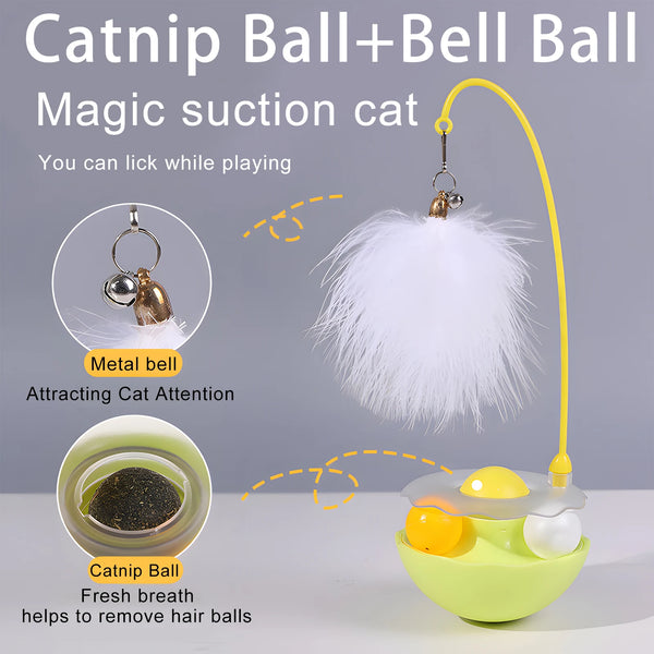 Mizucat Katzenspielzeug Wackelkreisel | Mit Feder & Doppelball | 360° Rotation | Abnehmbar & Kratzfest