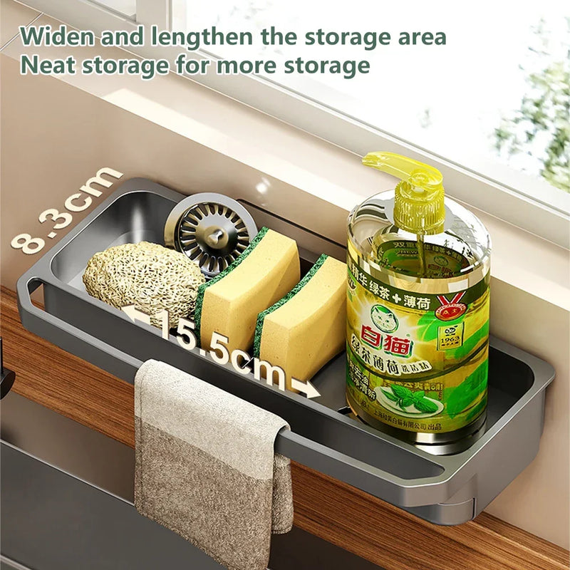 Cleanova Spülbecken Organizer | Abtropf- & Aufbewahrungsregal | Rutschfest & selbstentwässernd | Für Schwämme, Lappen & Seife | 32 × 11 cm