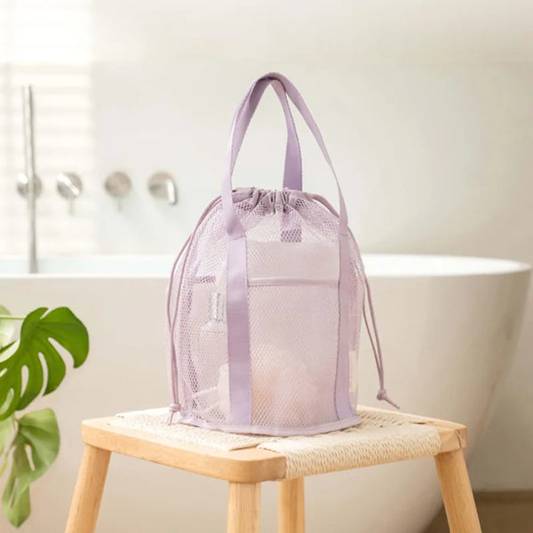 Aeriva MeshBag Kosmetiktasche mit Kordelzug | Großes Volumen & Faltbar | Nylon-Netz | Dunkelblau