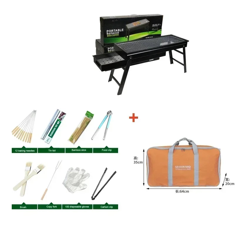 FireGrill Pro Faltbarer Holzkohlegrill | Tragbar & stabil | Für Outdoor, Camping & Picknick | 60 × 20 × 31,5 cm