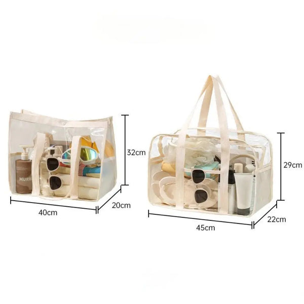 ClearVoyage Transparente Strandtasche aus PVC | Faltbar & Wasserdicht | Mit Reißverschluss & Schultergurt | Für Schwimmbad, Strand & Camping