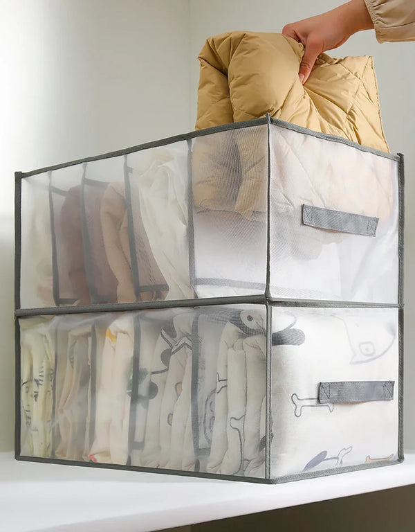 Aufbewahrungsbox OrdiLuxe | Mit 5 Fächern & Netzsichtfenster | Faltbar & Waschbar | 44 × 33 × 22 cm