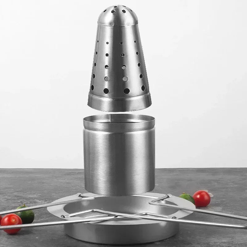 Grillgabel Flammstahl | Edelstahl Hähnchenhalter | Vertikales Grillen | Abnehmbar & Rostfrei