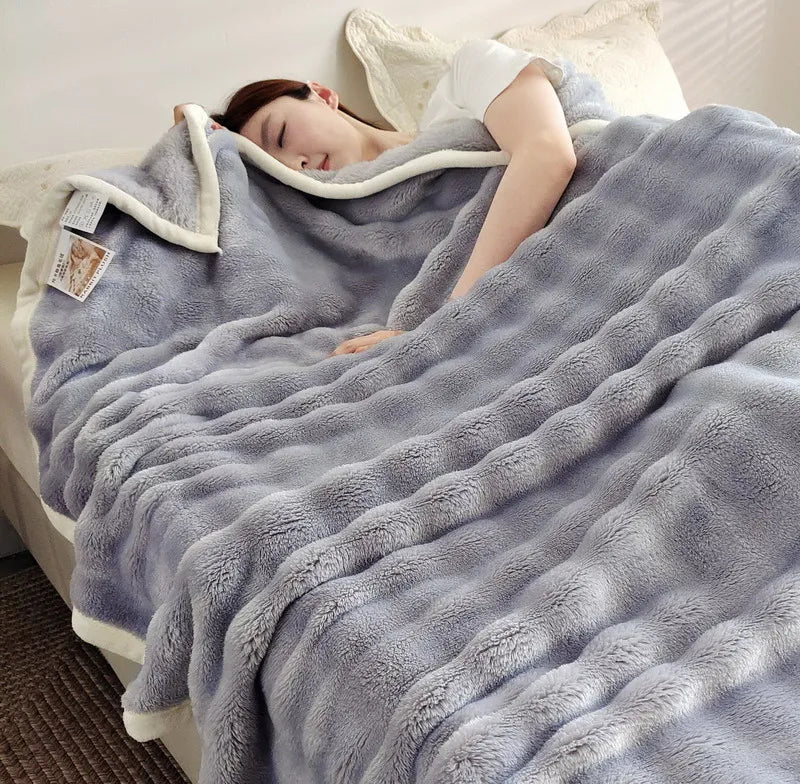 Veloura Kuscheldecke | Kuscheldecke Flanell | Hasenfell-Optik | Weich & Hautfreundlich | Für Sofa, Bett & Reisen