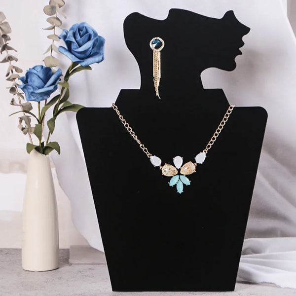 Veloura Schmuckständer | Stoff-Schmuckbüste für Halsketten & Ohrringe | Eleganter Deko-Aufsteller im Profil-Design | Schwarz