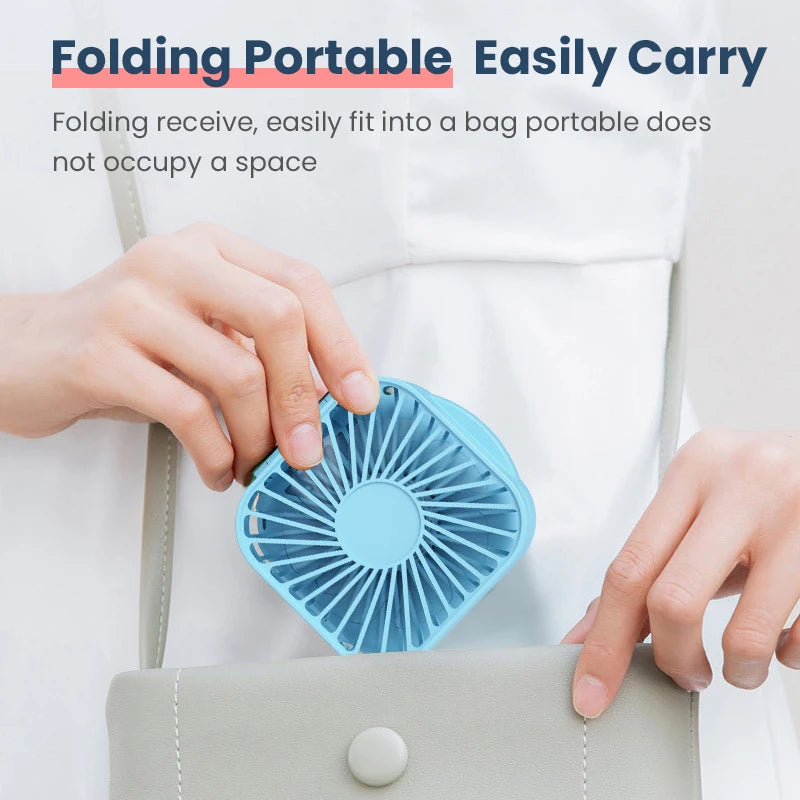 Faltbarer Mini-Nackenventilator Coolique MirrorFan | USB Wiederaufladbar | Mit Kosmetikspiegel | 3-Stufen | Leise & Tragbar