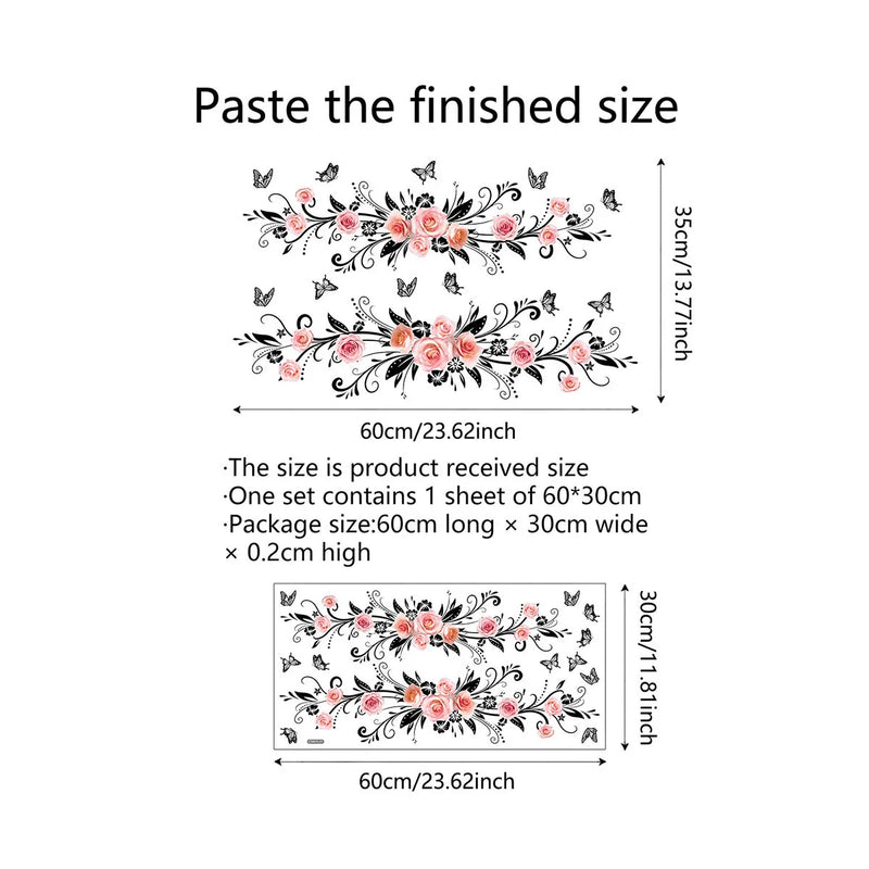 RoseaFlair | Glas-Wandsticker | Rosa Rose & Schwarzer Schmetterling | Beidseitig Sichtbar | Selbstklebend für Fenster & Wände