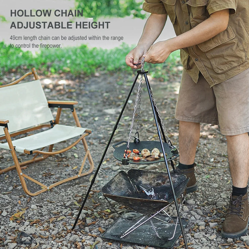 Dreibein-Grillgestell FireTrek TripodFlex | Höhenverstellbar & faltbar | Mit Kette & Tasche | Für Outdoor & Camping | 60 cm Kettenlänge