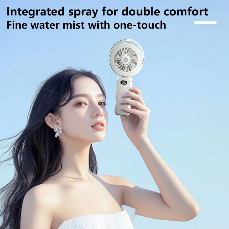 Mini-Ventilator Breezora Pro | Faltbar & Tragbar | Mit Sprühfunktion & USB-Aufladung | Für Hand, Tisch & Halsband