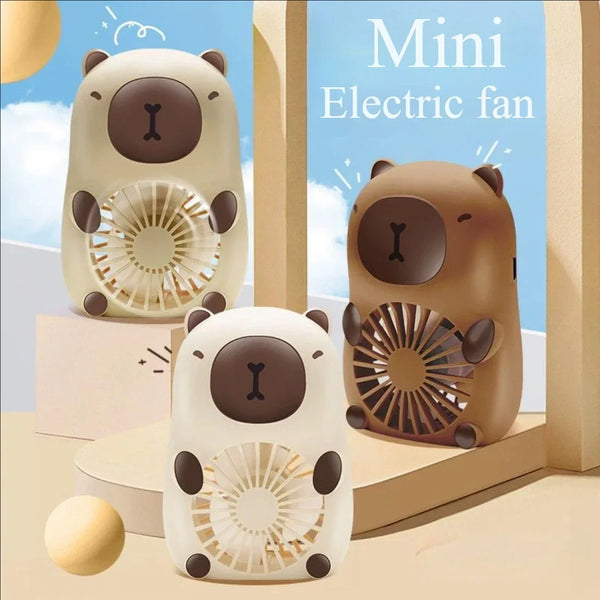 BrisePals MiniCool Mini Tischventilator Hund & Capybara | 3-Stufen Wind | USB-Ladung | Leise & Handlich