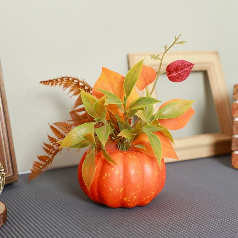 Deko-Kürbis AutumnCharm | Künstlicher Kürbis mit Ahornblättern | Herbst-, Halloween- & Thanksgiving-Dekoration