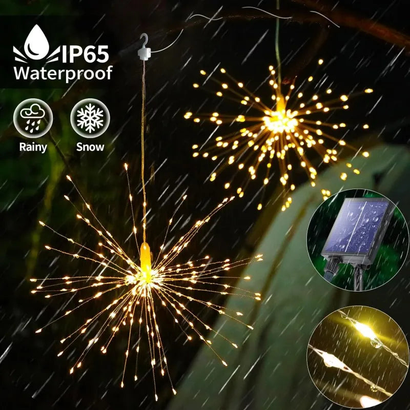 Lunaris Solar Feuerwerk Lichterkette | 5×90 LEDs | 8 Modi & Fernbedienung | IP65 Wasserdicht | Garten, Terrasse & Weihnachten