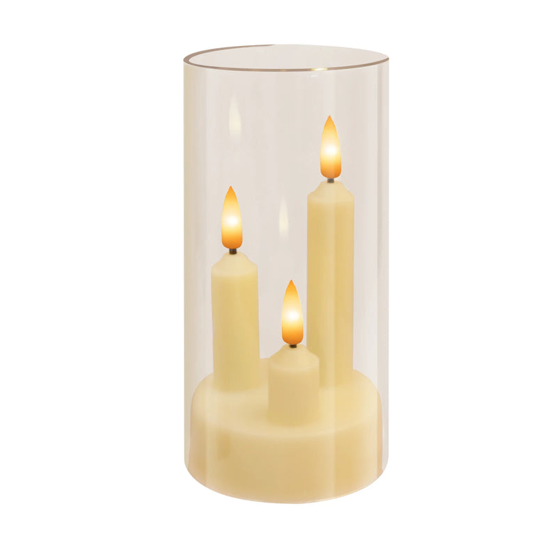 LumoAura LED Kerze mit 3 Dochten | Flackernde Flammenoptik im Glas | Batteriebetriebene, Flammenlose Kerze | Sicher & Realistisch | Warmweißes Licht