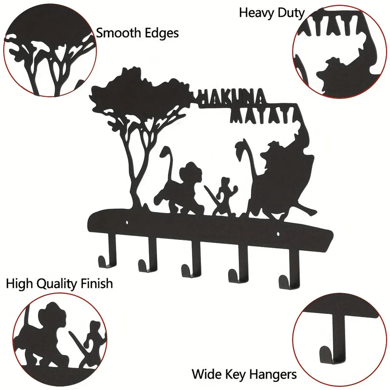 KeyLuma Schlüsselbrett Wand | 5 Haken Schlüsselhalter Metall | Schwarzer Wandhaken mit Dekor-Motiv | Robustes Design & Hochwertige Oberfläche