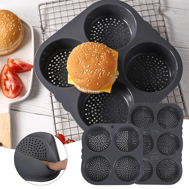 BackRund Silikon Hamburger-Backform | Antihaft & BPA-frei | 4/6 Mulden für Burgerbrötchen & Brötchen | Hitzebeständig & Flexibel