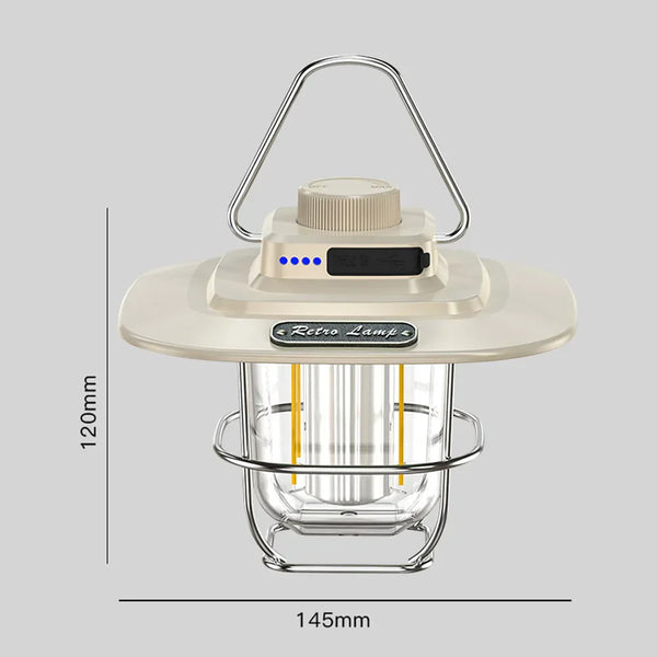 Retro LED Campinglampe Lumora RetroLite | Wiederaufladbar | Verstellbares Licht | Vintage Design | Wetterfest & USB-Ladung