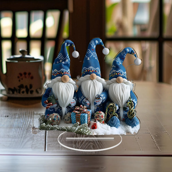 GlasNordic Weihnachtswichtel Deko | Acryl Tischfigur 18 cm | 3 Gnome in Blau | Festliche Dekoration für Wohnzimmer, Küche & Büro
