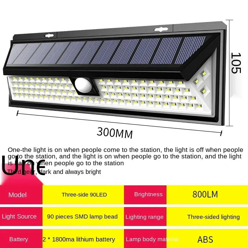 SunSecure 90 Solar Wandleuchte mit Bewegungssensor | 90 LEDs | 3 Modi | IP65 Wasserdicht | 4400 mAh Akku | Außenbeleuchtung für Garten, Terrasse & Hof