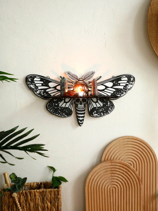 Kristall Regal MysticWings | Schwebendes Wandregal mit Libelle & Schmetterling | Halloween & Gothic Deko