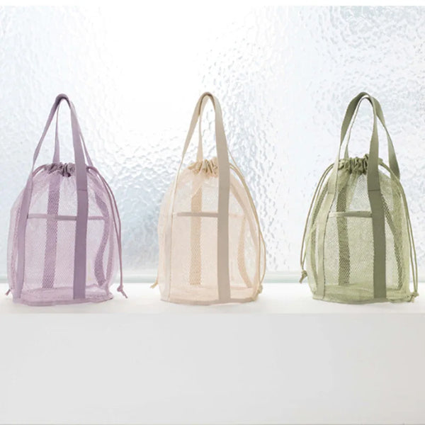 Aeriva MeshBag Kosmetiktasche mit Kordelzug | Großes Volumen & Faltbar | Nylon-Netz | Dunkelblau