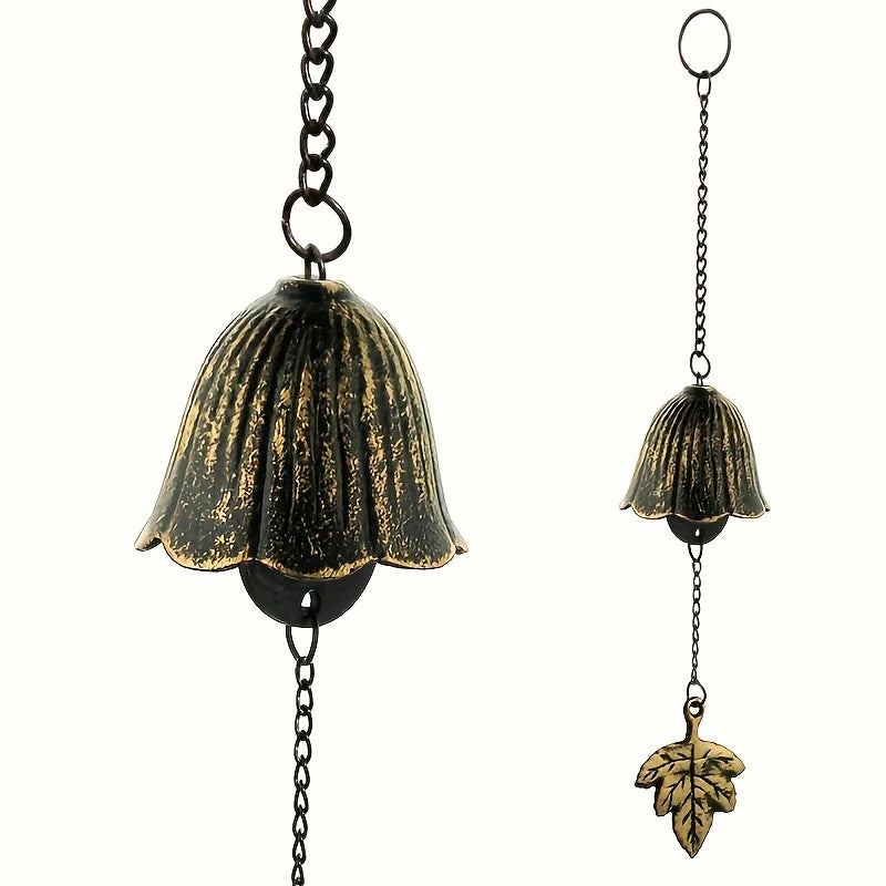 KazeBell | Japanisches Windspiel aus Gusseisen | Retro-Blattdesign | Für Balkon & Garten