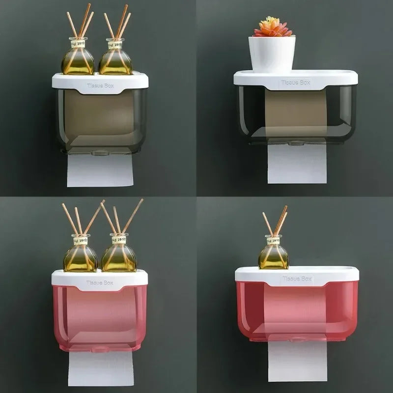 Wandmontierter Toilettenpapierhalter | Mit Regal & Wasserdichter Box | Modern & Platzsparend