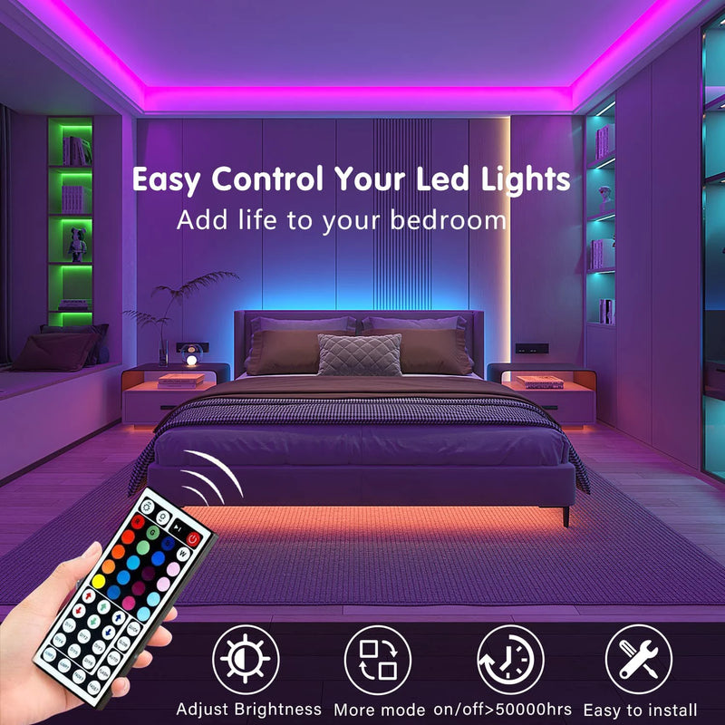LED Lichtstreifen mit 44-Tasten-Fernbedienung | RGB Farbwechsel USB-Leiste für Zimmer, TV & Partydeko | 1–20 m | Glowvion