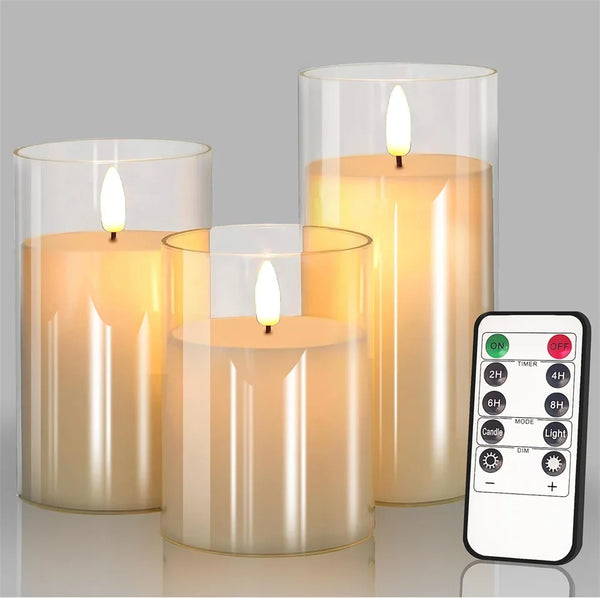 Lumièrea | LED Kerzen Set mit Glas | Flackernd & Fernbedienung | Timer | Hochzeit & Weihnachten