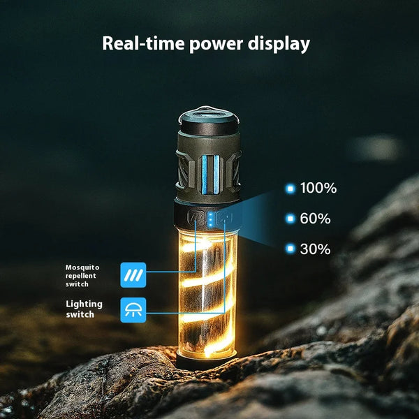 LumiGuard Trek+ Campinglampe mit Mückenschutz | Wiederaufladbar, LED-Taschenlampe & Stativ | 5 Lichtmodi & Powerbank-Funktion – IP44