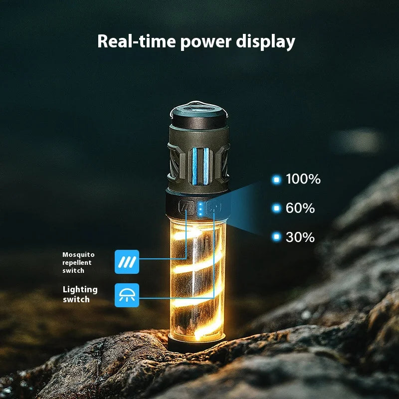 LumiGuard Trek+ Campinglampe mit Mückenschutz | Wiederaufladbar, LED-Taschenlampe & Stativ | 5 Lichtmodi & Powerbank-Funktion – IP44
