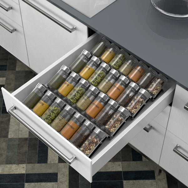 Gewürzschubladeneinsatz SpiceView | Schräge Acrylablage für bessere Übersicht | 4-teiliges Set | 41,9 × 30 × 3,8 cm