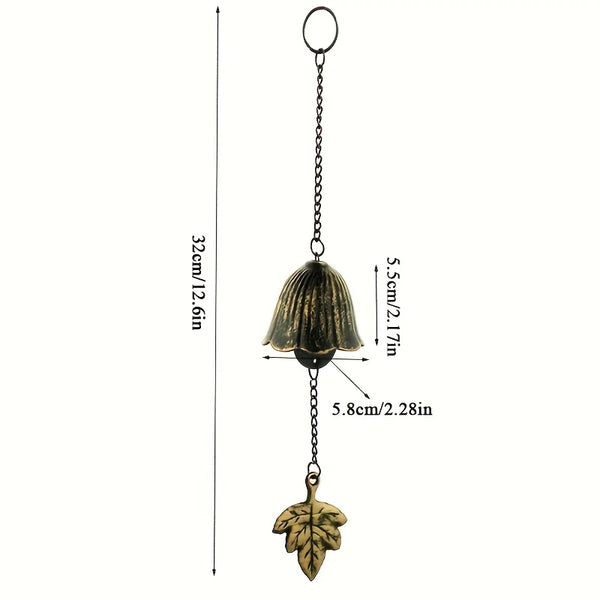 KazeBell | Japanisches Windspiel aus Gusseisen | Retro-Blattdesign | Für Balkon & Garten