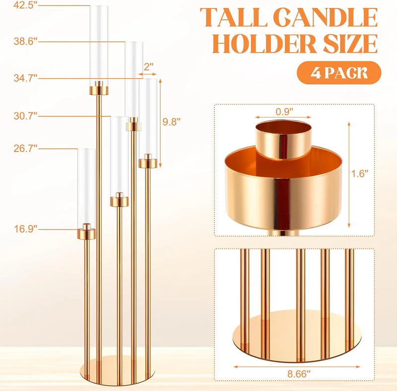 Auréalis Boden-Kerzenhalter Set (4 Stück) | 5-armig | Metall Gold | 108 cm