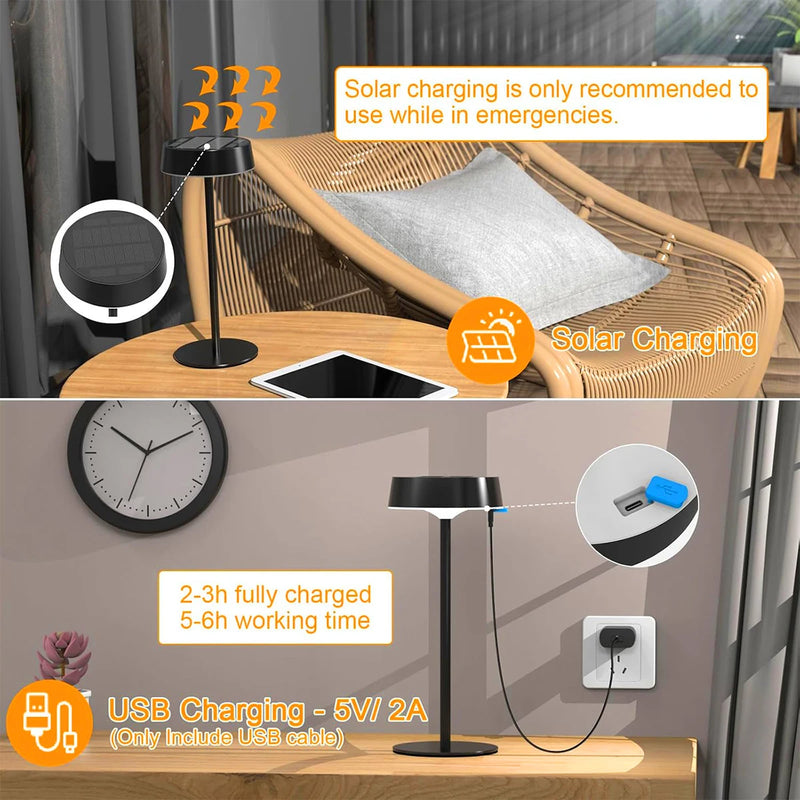 Solvella Solar Tischlampe LED | Dimmbar & Kabellos | 3 Lichtfarben | IP65 Wasserdicht für Innen & Außen