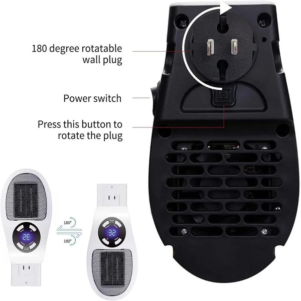 EcoHeat Steckdosen-Heizlüfter | Energieeffizient & Leise | Digitaler Thermostat & Timer | EU-Stecker
