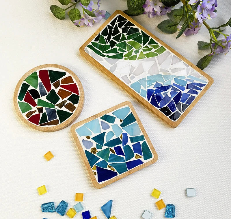 Bambus Mosaik-Untersetzer MosaicJoy | Herz & Quadrat | DIY-Bastelset für Kinder & Erwachsene