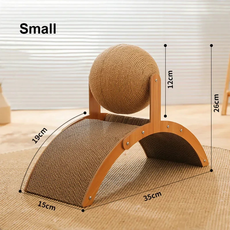 Kratzo Katzenspielzeug | 2-in-1 Kratzball & Kratzbrett | Massivholz & Sisal | Möbel-Schutz